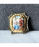 Antique Victorian Hand Painted Couple Portrait Cameo Seed Pearl Brooch Pin - $71.20