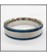 Stainless Steel Stamped Ring 6mm, Blue Edge - $25.28 CAD