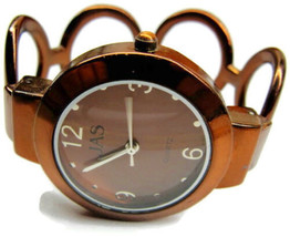 Jas Burnish Copper Tone Hinged Cuff Bangle Bracelet Analog New Batt Woman Watch - £23.85 GBP