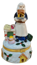 Santa with Toys 4.75&quot; Trinket Ring Box Christmas Holly Hand Painted Porc... - $160.06 MXN