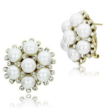 Gold Plated Imitation Pearl Earrings in Floral Setting Design - £9.81 GBP