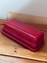 Emile Henry France 3972 Bright Red Glazed Pottery Ceramic Butter Dish w Cover – - £19.14 GBP