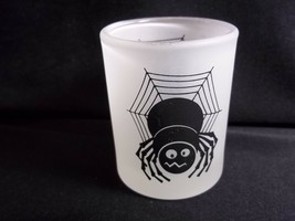 Halloween frosted glass votive holder black spider American Greetings 2.5&quot; tall - £4.32 GBP