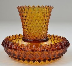 Vintage Indiana Glass Diamond Point Amber Candle Votive Candlestick Holder Decor - £13.14 GBP