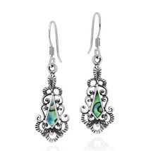 Vintage Ornate Swirling Sterling Silver with Abalone Seashell Inlay Earrings - £12.18 GBP