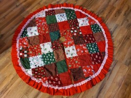 Christmas Tree Skirt Large Vintage Handmade Patchwork Quilted Reversable 46&#39;&#39; - £55.78 GBP