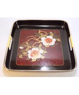 VINTAGE JAPANESE BLACK LACQUER TRAY 11 X 11 X 1 PEONY FLOWERS GOLD BROWN... - $25.79 CAD