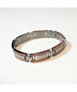 Stainless Steel Bracelet Links Style Silver and Chocolate Brown 8 inches... - $27.37 CAD