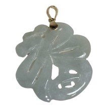 14K CARVED JADE Pendant CharmvVintage 14kt Gold Asian China Chinese Fu Blessings - £223.47 GBP