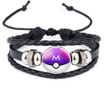 1 Pokemon Master Ball Fashion Leather Bracelet with Glass Cabochon for Gift - £10.38 GBP