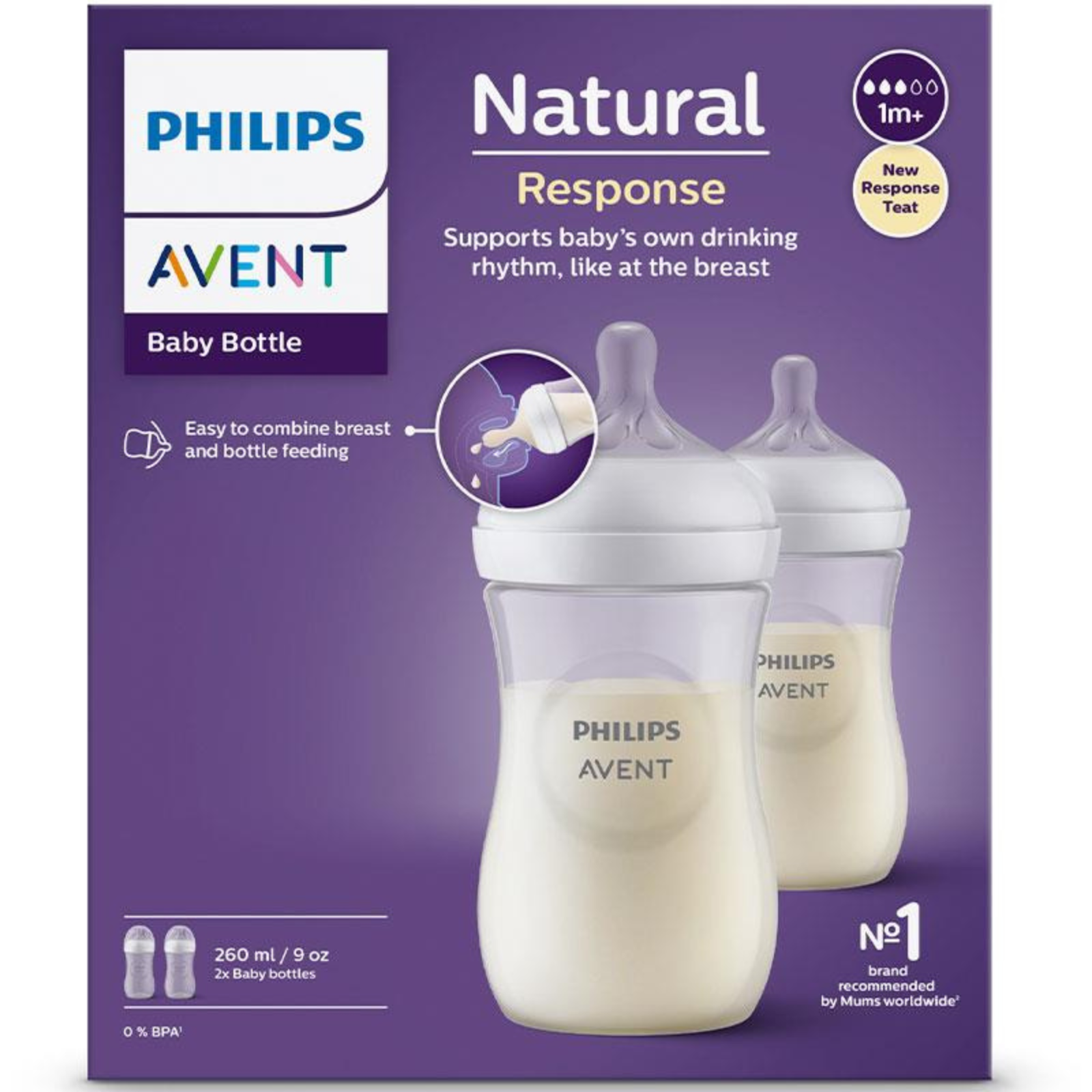 Avent Natural Response Feeding Bottle 260ml 2 Pack - $110.49