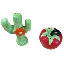 Chili Red Pepper cactus Salt Pepper Shakers Green Red Ceramic - £11.62 GBP