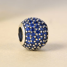 925 Sterling Silver Blue Pave Lights Charm Bead For European Bracelet  - $16.88