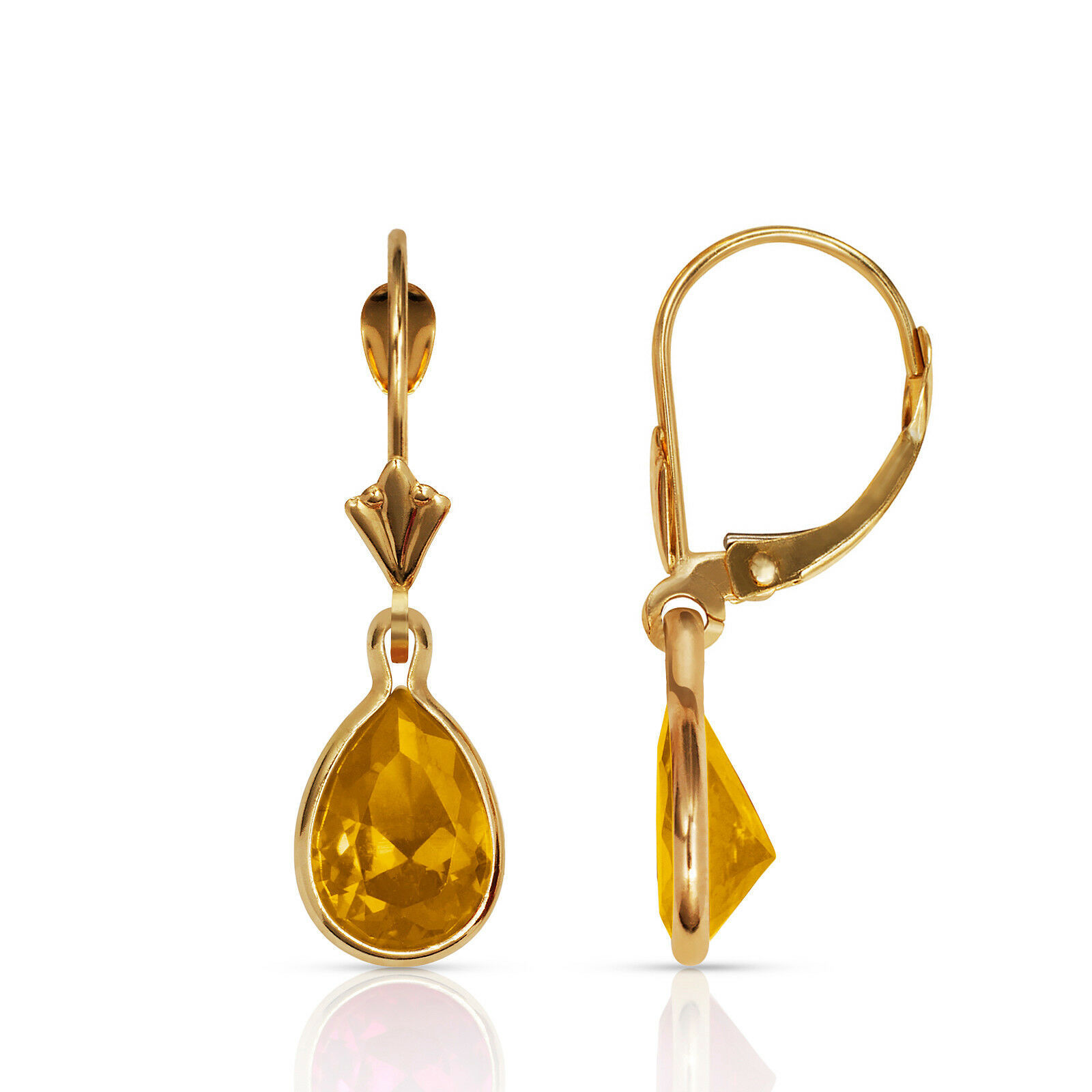 Primary image for 2.00 CT 14K Yellow Gold Bezel Set Pear Shape Citrine Leverback Dangle Earrings