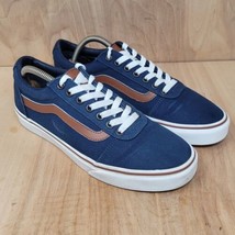 Vans Men’s Sneakers Sz 8 M Navy Blue With Brown Leather Accent - £28.65 GBP