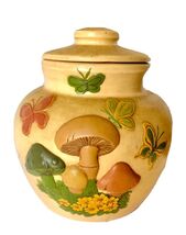 Vintage Mushrooms &amp; Butterflies 11” Ceramic Canister Cookie Jar Care Inc... - $38.69