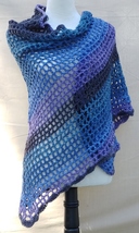Women Shawl Wrap Sweater Crocheted Hand crafted Unique One of a kind Lagoon - £47.96 GBP