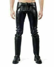 Men&#39;s Real Black Leather Pants Double Zip Jeans Gay Cowhide BLUF Soft Tr... - $111.78