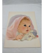 Vintage Baby Under Covers With Teddy Bear Art Print 11&quot; X 14&quot; - $32.08