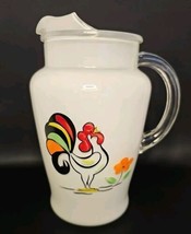 Vintage 1950s Bartlett Collins Proud Rooster Hand Painted Glass Pitcher 7.5&quot; MCM - £100.78 GBP