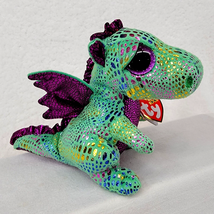 Ty Beanie Boos Cinder 6&quot; Dragon Plush Green w Tag Purple Sparkly Stuffed... - £8.08 GBP