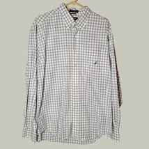 Nautica Mens Button Down Large Long Sleeve White Blue and Black Checks Casual - £11.13 GBP