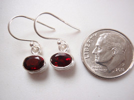 Small Faceted Garnet Oval 925 Sterling Silver Dangle Earrings - £10.57 GBP