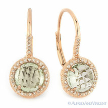 3.02ct Green Amethyst Round Diamond Leverback Dangling Earrings in 14k Rose Gold - £409.11 GBP
