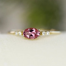 Pink Tourmaline Promise Ring 14k Yellow Gold Handmade Pink Tourmaline Engagement - £1,118.69 GBP