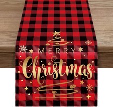 Buffalo Plaid Christmas Table Runner, Merry Christmas Winter Holiday 13&quot;x108&quot; - £7.40 GBP