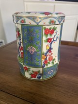 Daher Round Tin Metal Container Lid England Birds Floral Asian Red Blue Yellow - £10.95 GBP
