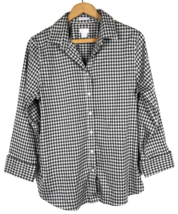 Chicos 1 Medium Shirt Houndstooth Top Button Down Gray White Black 3/4 S... - $46.57