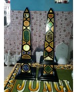 Two Marble Obelisk Pietra Dura Mosaic Art Handmade Work Luxury Personali... - £1,540.18 GBP