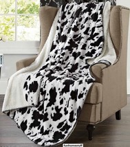 COW Skin Super Soft Black and White Twin Cozy Sherpa Throw Couch Blanket 50x70