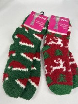 (2) Carnival Ladies Soft Slipper Socks Christmas Santa Hat Reindeer Red ... - $10.99