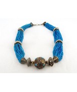 Vintage Statement Necklace, Torsade Style, Ornate Silver Tone Beads, UNIQUE - £49.88 GBP