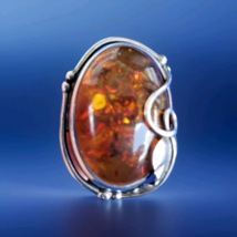 VERY LARGE Authentic Designer Baltic Amber Hand made 925 STERLING SILVER RING - $356.49