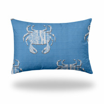 12&quot; X 18&quot; Blue And White Crab Enveloped Lumbar Indoor Outdoor Pillow Cover - £45.47 GBP