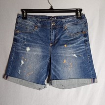 Seven7 Women&#39;s Paint Splash Mid-Rise Distressed Medium Wash Denim Shorts Size 8 - £16.47 GBP