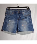 Seven7 Women's Paint Splash Mid-Rise Distressed Medium Wash Denim Shorts Size 8 - $20.79