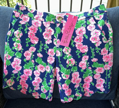 New! Lilly Pulitzer Darci Knit Shorts Oyster Bay Navy w/Pink Flowers Size 00 Nwt - $59.99