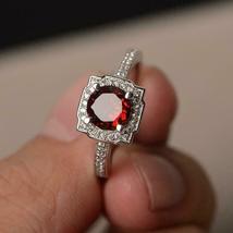 2Ct Round Cut Red Garnet &amp; Diamond Pretty Wedding Ring 14k White Gold Finish - £71.97 GBP
