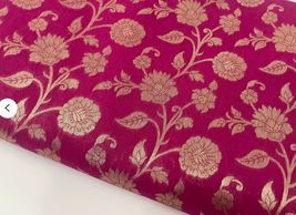 Banarasi Brocade Fabric Fuchsia &amp; Gold Fabric Wedding Dress Fabric NF779 - £5.87 GBP+