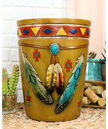 Southwestern Indian Feathers Turquoise Stone Dream Catcher Waste Basket Bin - £31.38 GBP