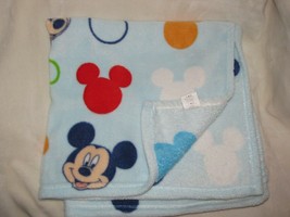 Disney Plush Fleece Mickey Mouse Face Silhouette Shape Baby Blanket Blue Orange - £47.47 GBP