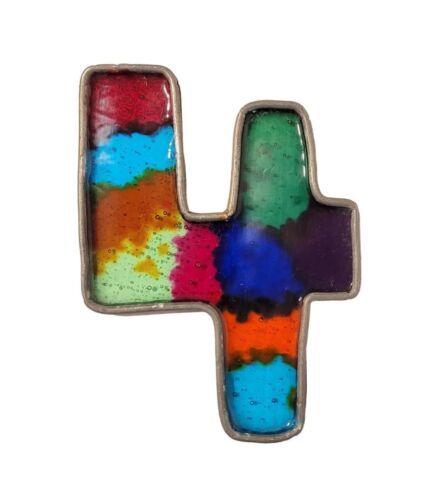 Primary image for Vintage Stained Glass Suncatcher Number # 4 Multicolor 5" Tall Cake Topper EUC
