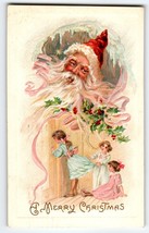 Christmas Postcard Santa Claus Fantasy Icicles Children Girls Embossed 1912 - £16.07 GBP