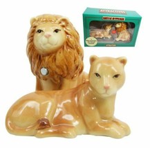 Safari Pride King Lion and Lioness Couple Resting Ceramic Salt Pepper Shaker Set - £13.66 GBP