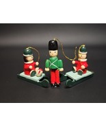 Vintage Lot of 3 Wooden Toy Soldiers Sleds Christmas Ornaments Hand Painted - $34.97 CAD