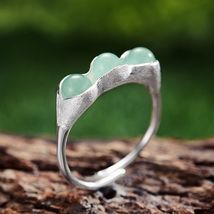 Luck Wealth Prosperity Longevity Love Spell Jade Pea Pods Silver Ring Izida - £223.04 GBP
